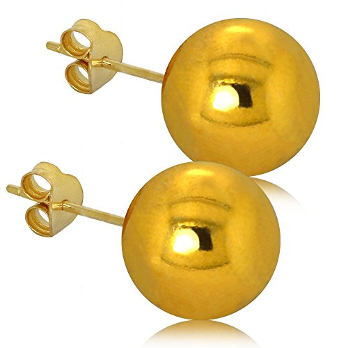 Tumundo® Ohrstecker 925 Sterling Silber Kugel Ohrringe Vergoldet 24 Karat Perle Ball Damen-Schmuck Glänzend Unisex Set, Variante:golden - 10mm von Tumundo