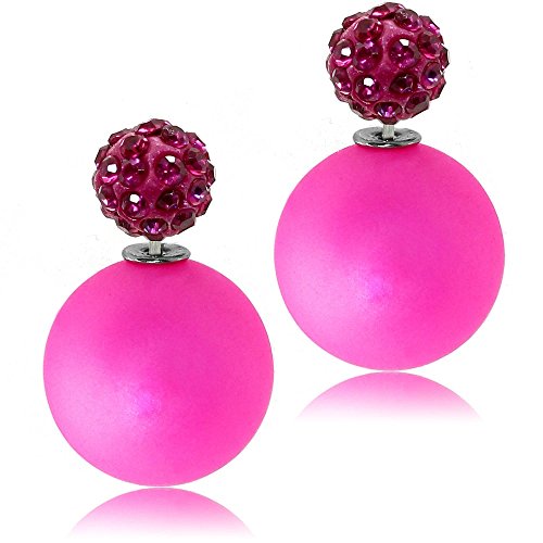 Tumundo® Shamballa Ohrstecker Perlen-Ohrringe Damen-Schmuck Doppel-Kugel Glitzer Strass Front-Back Kristall Matt, Farbe:pink - Shamballa lila von Tumundo