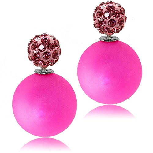 Tumundo® Shamballa Ohrstecker Perlen-Ohrringe Damen-Schmuck Doppel-Kugel Glitzer Strass Front-Back Kristall Matt, Farbe:pink - Shamballa rosa von Tumundo