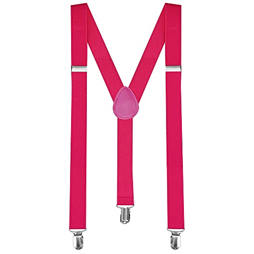 1 Hosenträger Breit 3er Clips Unifarben Punkte Leo Totenkopf Sterne Damen Herren Y-Form Verstellbar Blau Gelb Schwarz, Variante:pink von Tumundo