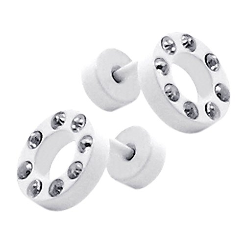 Tumundo 1 Paar Edelstahl Fakeplugs Mit Etui Geschenkbox Fake Strass Glitzer Plug Rund Loch Ohrstecker Piercing Tunnel, Farbe:weiß mit Strass - 10mm von Tumundo