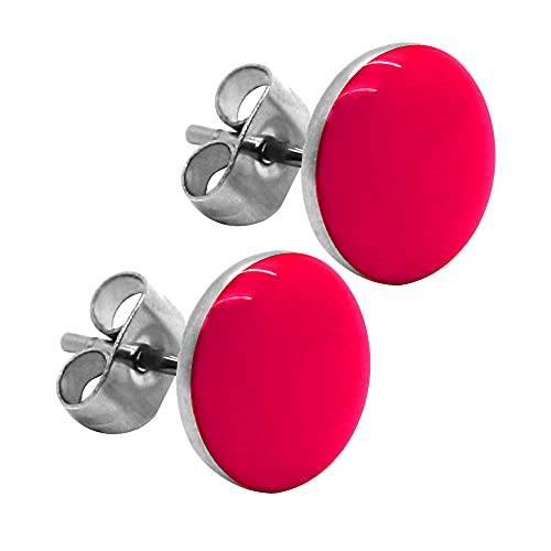 tumundo 2 Ohrstecker Ohrringe Rund Ohr-Schmuck 10 mm Fake-Plugs Piercing Set Silbern Damen Herren Cheater Edelstahl, Variante:pink von Tumundo