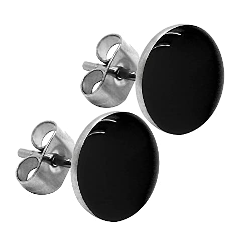 tumundo 2 Ohrstecker Ohrringe Rund Ohr-Schmuck 10 mm Fake-Plugs Piercing Set Silbern Damen Herren Cheater Edelstahl, Variante:schwarz von Tumundo