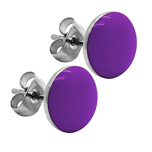 tumundo 2 Ohrstecker Ohrringe Rund Ohr-Schmuck 10 mm Fake-Plugs Piercing Set Silbern Damen Herren Cheater Edelstahl, Variante:lila von Tumundo