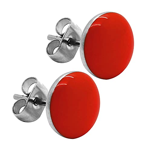 tumundo 2 Ohrstecker Ohrringe Rund Ohr-Schmuck 10 mm Fake-Plugs Piercing Set Silbern Damen Herren Cheater Edelstahl, Variante:rot von Tumundo