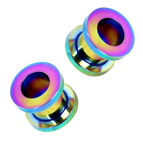 Tumundo 2 Stück Flesh Tunnel Edelstahl Schraub-Verschluss Plug Piercing Expander Ohrstecker Set Damen Herren 1,6-10 mm, Farbe:rainbow - 6mm von Tumundo