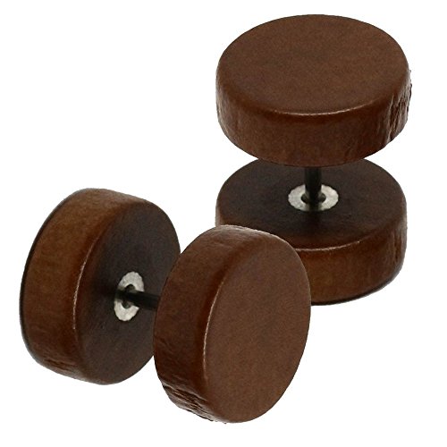 Tumundo Fakeplugs Holz Fake Plug Tunnel Piercing Horn Ohrstecker Holzohrringe Damen Herren Beige Rot Braun Schwarz, Variante:12mm - braun von Tumundo