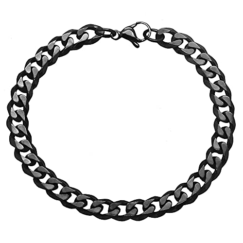 Tumundo Herren-Armband 22cm Panzerkette Flach Figaro Edelstahl Schmuck Damen Armkette Fußkettchen Schwarz Königskette, Stärke:8 mm von Tumundo