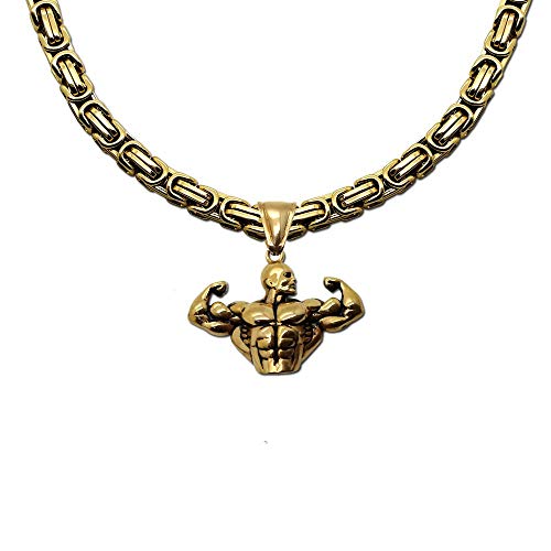 tumundo Set Edelstahl Königskette + Ketten-Anhänger Fitness Sport Gewicht Hantel Bodybuilding Hals-Kette Golden Silbern, Modell:Modell 10, Größe:Ø 6mm - 55 cm von tumundo