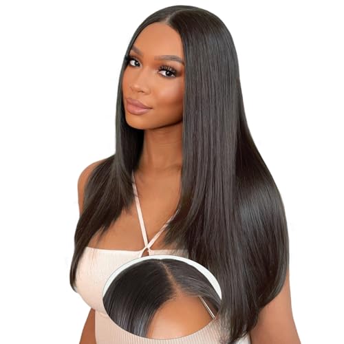 tunfine 5x5 Lace Front Glueless Wig Human Hair Straight Echthaar Perücke With 100% Brasilianisches Perücken Echthaar Damen Mit Babyhaar 180% Dichte 24 Zoll (60 cm) von tunfine