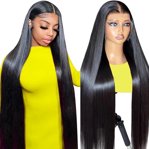 Echthaar Perücke 200% Dichte Straight Perücken Echthaar Damen, 13x4 Transparent Lace Front Human Hair Wig, 100% Brasilianer Human Hair Wigs For Black Women 22 Zoll (55 cm) von tunfine