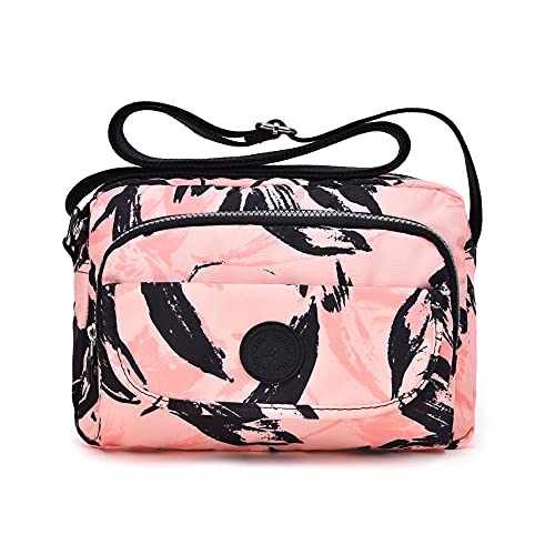 tuokener Crossover Tasche Nylon Geldbeutel Damen Schulter Taschen Umhängetaschen Wasser-Beständige mit Multi Pocket (Rosa Druck) von tuokener