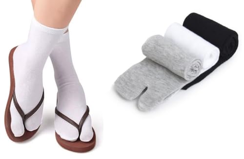 3 Paar Zwei-Zehen Socken machen im Winter Flip Flops zu Hausschuhen und im Sommer zu Gartenparty Sandalen | Zehensocken in Schwarz, Weiß, Grau, perfekt für Flip-Flop-Fans von tutu anna