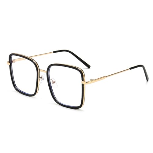 tuwiwol Bleiben Sie der Mode voraus. Übergroßes Computer Brillengestell, Brillengestell für Damen und Herren, quadratische Brille, einfach, Schwarz von tuwiwol