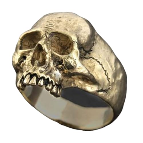 tuwiwol Coole Jungs Ring, speziell entworfener Punk Ring, umarmen Sie den Gothic Stil, Legierungs Totenkopf Ring, speziell entworfene Ringe, Gold, acht von tuwiwol