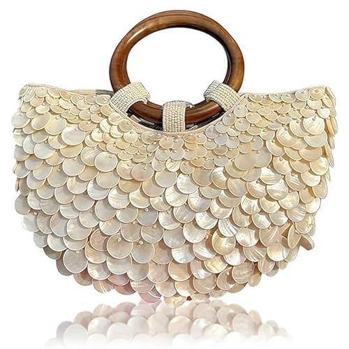 tuwiwol Eine raffinierte und stilvolle Muschelhandtasche, Muschel Verschönt Abend Geldbörse, Perlen Muschel Design Top Geldbörse für Partys und Bankette (B) von tuwiwol