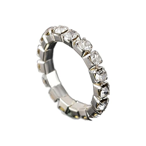 tuwiwol Exquisiter Stretch Kristallring für einen Hauch von Eleganz und elastisch, eignet Sich für viele Menschen. Freundschaftsring mit eingelegtem Ring, Silber, 1 Reihe von tuwiwol