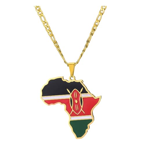 tuwiwol Halskette mit Afrika Karten Anhänger, modisches Statement Stück, leichte Halsketten aus Edelstahl, vielseitiger Stil, minimalistisch, Kenia von tuwiwol