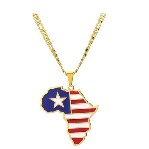 tuwiwol Halskette mit Afrika Karten Anhänger, modisches Statement Stück, leichte Halsketten aus Edelstahl, vielseitiger Stil, minimalistisch, Liberia von tuwiwol