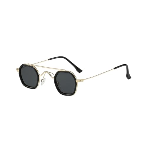 tuwiwol Leichter Rahmen, kleine runde Steampunk Sonnenbrille für Unisex, UV Schutz, PC, Herren und Damen, Steampunk Sonnenbrille, stilvoll, gold schwarz grau von tuwiwol