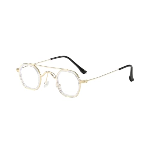 tuwiwol Leichter Rahmen, kleine runde Steampunk Sonnenbrille für Unisex, UV Schutz, PC, Herren und Damen, Steampunk Sonnenbrille, stilvoll, goldtransparent von tuwiwol