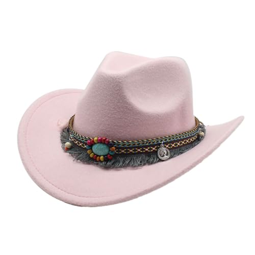 tuwiwol Modische Kinder Wolle Hohl Western Cowboy Hut Für Kinder Polyester Cowboy Hut Mit Quaste Gürtel Cowgirl Sombrero Kappe, Rosa von tuwiwol