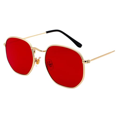 tuwiwol Modische sechseckige Sonnenbrille, leichter Rahmen, polarisierte Gläser, Unisex, PC, sechseckig, Herren und Damen Sonnenbrille, UV Schutz, Gold Meerrot C9 von tuwiwol
