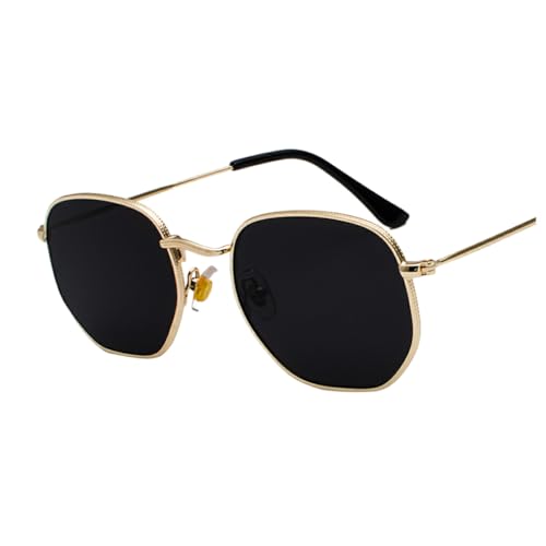 tuwiwol Modische sechseckige Sonnenbrille, leichter Rahmen, polarisierte Gläser, Unisex, PC, sechseckig, Herren und Damen Sonnenbrille, UV Schutz, gold schwarz grau C2 von tuwiwol