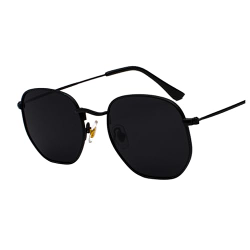tuwiwol Modische sechseckige Sonnenbrille, leichter Rahmen, polarisierte Gläser, Unisex, PC, sechseckig, Herren und Damen Sonnenbrille, UV Schutz, schwarz schwarz grau C3 von tuwiwol