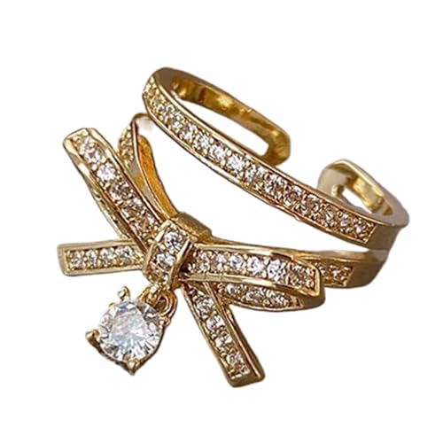 tuwiwol Modischer offener Ring mit Doppelschicht für romantische Geschenke. Ringe mit doppelter Öffnung, Legierung, offener Ring, Fingerringe, Gold von tuwiwol