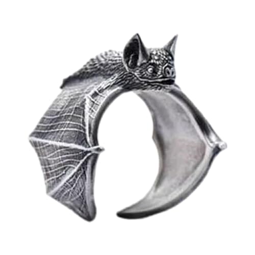 tuwiwol Offene Gothic Fingerringe, auffälliges modisches Statement, verstellbar auf jede Größe, verstellbarer Vintage Fledermausring, Fledermaus Fingerringe, Antike Farbe von tuwiwol