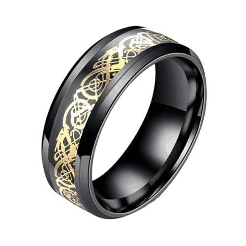 tuwiwol Personalisierter Drachenmuster Ring aus Titanstahlmetall Titanstahl Drachenmuster Ring Drachenmuster Ringe, Schwarz + Gold von tuwiwol