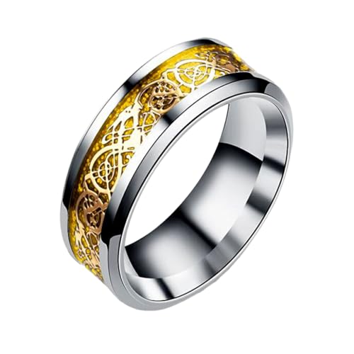 tuwiwol Personalisierter Drachenmuster Ring aus Titanstahlmetall Titanstahl Drachenmuster Ring Drachenmuster Ringe, Silber + Gold von tuwiwol