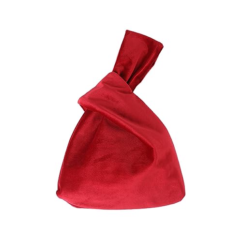 tuwiwol Robuste und trendige Samt Knotentasche, geeignet für alle Jahreszeiten. Tragbare Handtasche im eleganten Plüschstil. Bunte Samt Handgelenktasche, Weinrot von tuwiwol