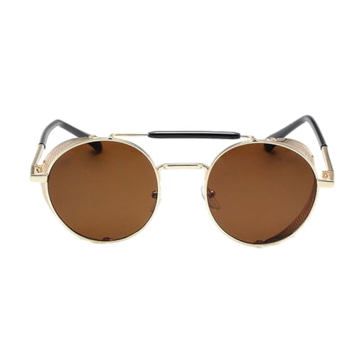 tuwiwol Runde Vintage Sonnenbrille für breite Anwendung, Unisex, Metallrahmen, Metallrahmen, Sonnenbrille, Sonnenbrille, UV Schutz, Gold dunkelbraun von tuwiwol
