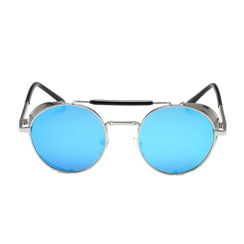 tuwiwol Runde Vintage Sonnenbrille für breite Anwendung, Unisex, Metallrahmen, Metallrahmen, Sonnenbrille, Sonnenbrille, UV Schutz, Silber eisblau von tuwiwol