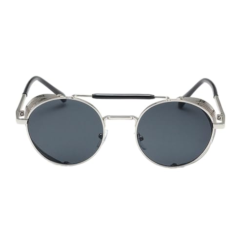 tuwiwol Runde Vintage Sonnenbrille für breite Anwendung, Unisex, Metallrahmen, Metallrahmen, Sonnenbrille, Sonnenbrille, UV Schutz, Silber grau von tuwiwol