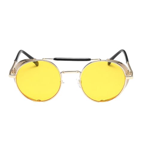 tuwiwol Runde Vintage Sonnenbrille für breite Anwendung, Unisex, Metallrahmen, Metallrahmen, Sonnenbrille, Sonnenbrille, UV Schutz, goldgelb von tuwiwol