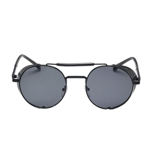 tuwiwol Runde Vintage Sonnenbrille für breite Anwendung, Unisex, Metallrahmen, Metallrahmen, Sonnenbrille, Sonnenbrille, UV Schutz, schwarzgrau von tuwiwol