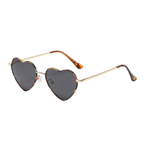 tuwiwol Trendige Sonnenbrille mit goldenem Metallrahmen für luxuriösen Stil. Tac herzförmige Sonnenbrille in mehreren Farben, Leopardengrau von tuwiwol