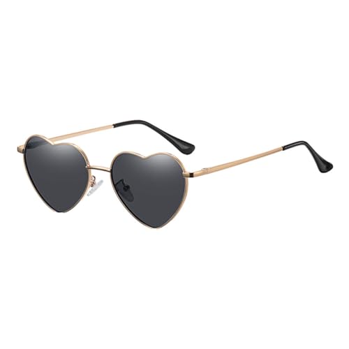 tuwiwol Trendige Sonnenbrille mit goldenem Metallrahmen für luxuriösen Stil. Tac herzförmige Sonnenbrille in mehreren Farben, Schwarz von tuwiwol