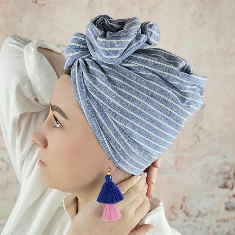 Flexibler Leinen Turban Mit Draht, Modulares Stirnband, Drahthaarband, Knotenhaarband, Kopfwickeltuch, Drahtturban, Turbantuch Streifen von tweakedbyAlwina