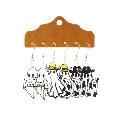 3 Paar Halloween Ohrringe Set Niedliche Katze Geist Schädel Tropfen Ohrringe Lustige Acryl Doppelseitiger Cowboyhut Ohrring Halloween Party Zubehör Geschenke für Frauen Cowgirl von twinkle eye