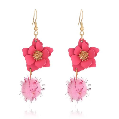 twinkle eye Rose Red Colorful Floral Pompon Earrings Retro Petal Bohemian Earrings Cute Valentine Jewelry for Women von twinkle eye