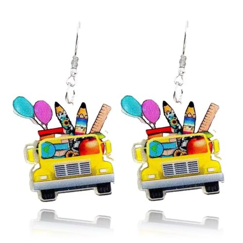 twinkle eye Schulbus Wolkenohrringe Lehrer Acryl Buch Ohrringe Spaß Niedlich Lehrer Tag Ohrringe Schulbeginn Saison Geschenk für Frauen von twinkle eye