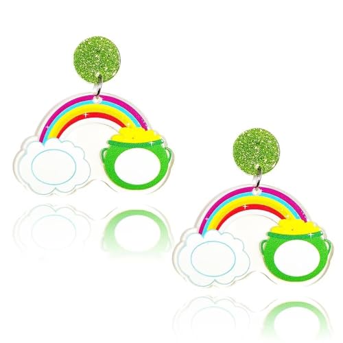 twinkle eye St. Patrick's Day Ohrringe Acryl Regenbogen Grün Ofen Ohrringe Lustige Irische Feiertags-Ohrringe für Frauen von twinkle eye