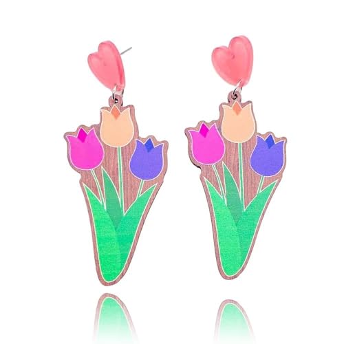 twinkle eye Süße Druck Tulpe Blume Ohrringe Zwerg Ohrringe Liebe Ohrringe Holz Süße Ohrringe Ostern Ohrringe Muttertag Ohrringe GY1141 von twinkle eye