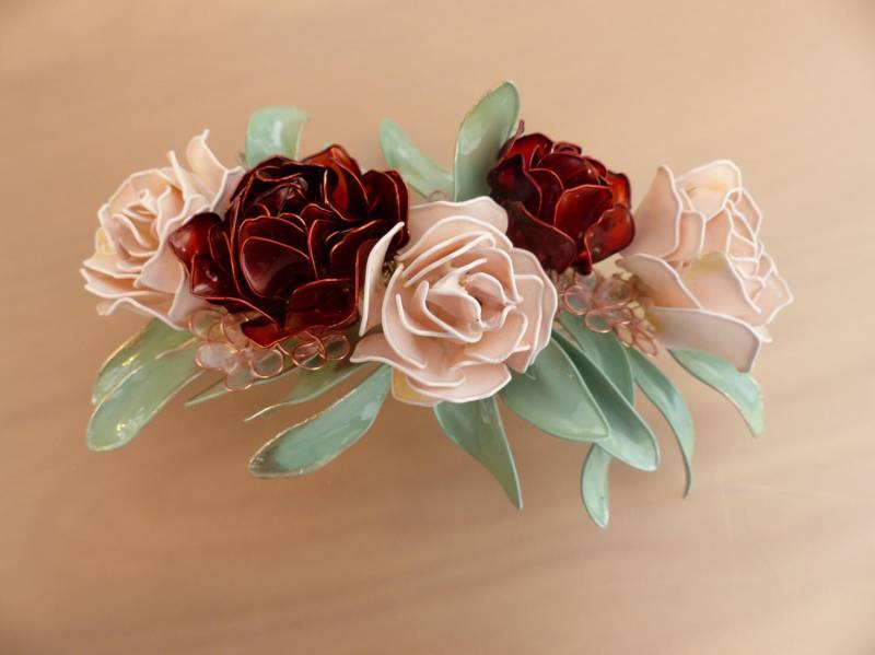 Bronze & Creme Blume Kopfschmuck - Cassidy-Haar-Clip Grün/Gold Blätter Und Farbige Rose Haarspange. Braut Haar-Clip, Brautjungfer Zubehör Bronze & Creme Blume Kopfschmuck - Cassidy-Haar-Clip Grün/Gold Blätter Und Farbige Rose Haarspange. Braut Haar-Clip, Brautjungfer Zubehör von twistglam