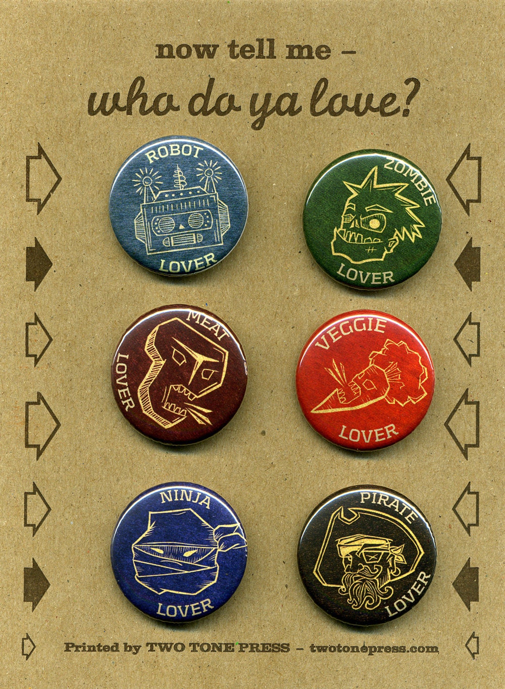 Buttons Roboter-Zombie-Ninja-Pirat Karotte-Fleisch-Veggie-Buttons von twotonepress