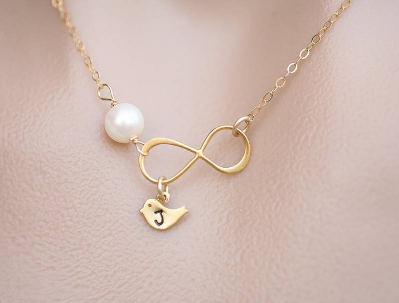 Gold Vogel Erste Halskette, Benutzerdefinierte Geburtsstein Unendlichkeit Von Hand Gestempelt Monogramm, Brautjungfer Geschenke, Mutter Schmuck von tydesign